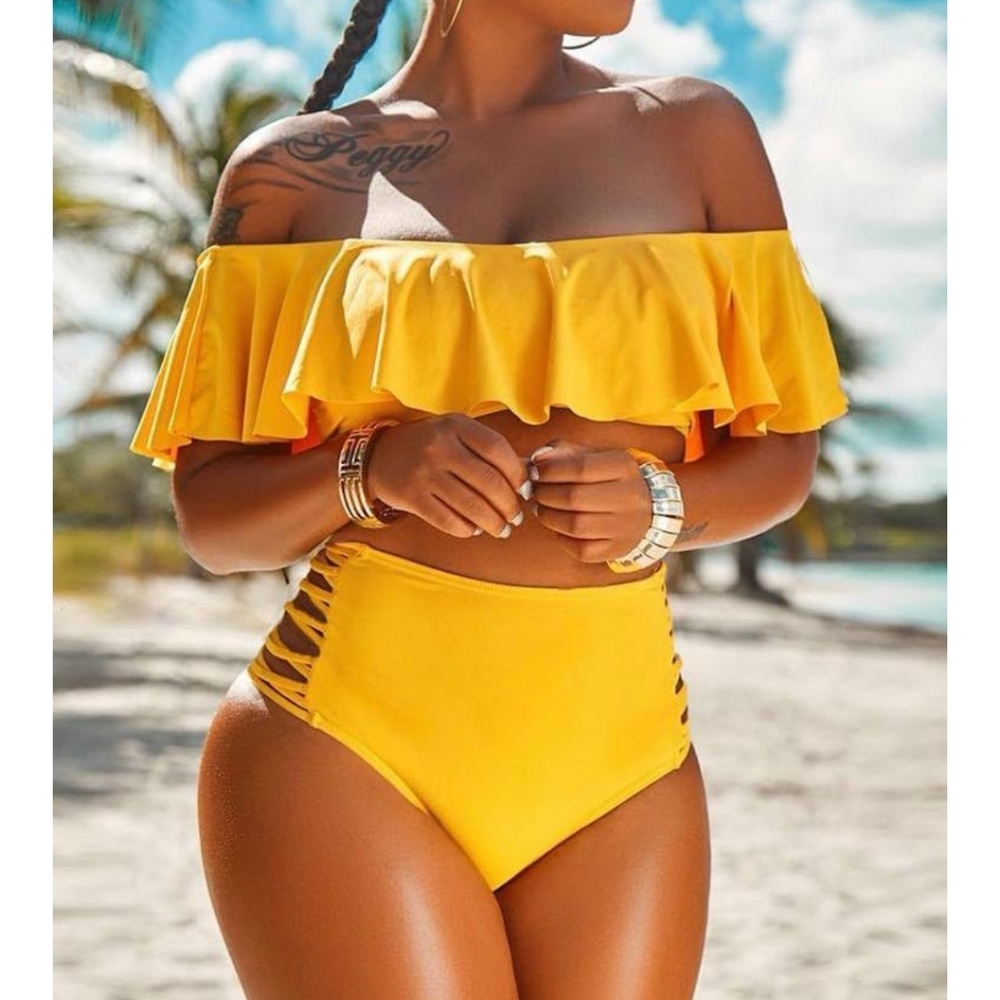 *1 S left* Ruffles Ladder Cut Out Tankini Set